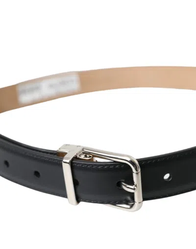 Dolce & Gabbana Black Leather Airpods Case Silver Buckle Belt In Black