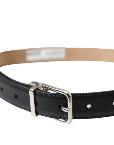 Dolce & Gabbana Black Leather Airpods Case Silver Buckle Belt In Black