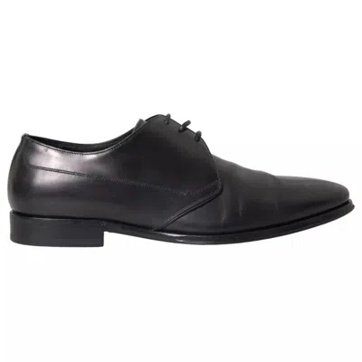 Pre-owned Dolce & Gabbana Black Leather Derby Formal Dress Men Men's Shoes ()