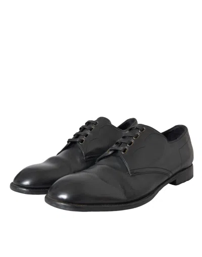 Pre-owned Dolce & Gabbana Black Leather Derby Formal Dress Men Men's Shoes ()