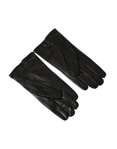 Dolce & Gabbana Black Leather Embossed Logo Short Hands Gloves In Black