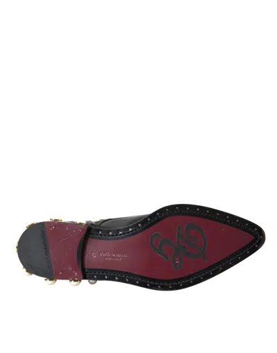 Pre-owned Dolce & Gabbana Black Leather Faux Pearl Dress Broque Women's Shoes ()