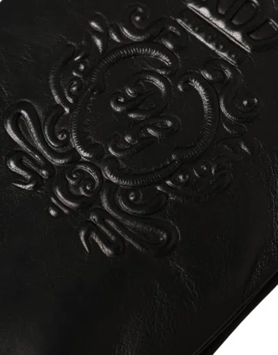 Dolce & Gabbana Black Leather Embossed Logo Short Hands Gloves In Black