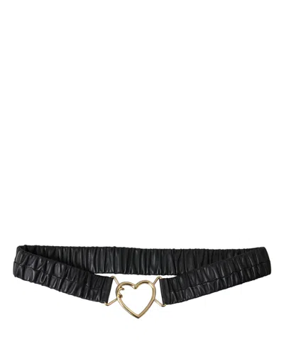 Dolce & Gabbana Black Leather Gold Heart Metal Buckle Belt In Black