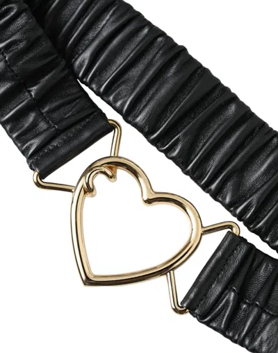 Dolce & Gabbana Black Leather Gold Heart Metal Buckle Belt In Black