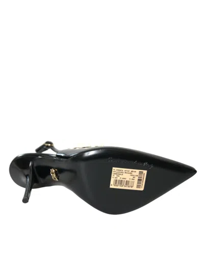 Dolce & Gabbana Black Leather Faux Pearl Heel Slingback Shoes In Black