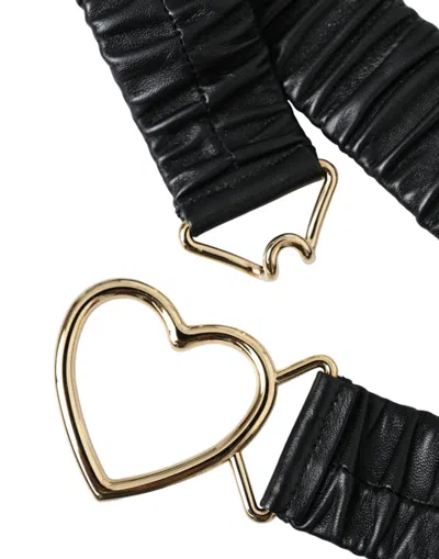 Dolce & Gabbana Black Leather Gold Heart Metal Buckle Belt In Black