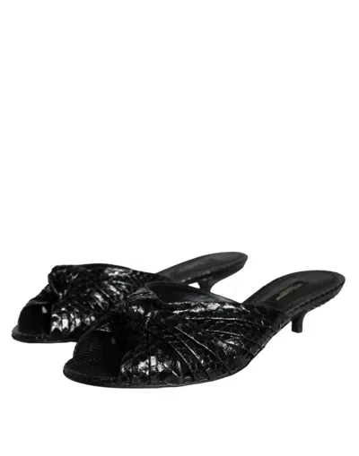 Dolce & Gabbana Black Exotic Leather Heels Slides Shoes In Black