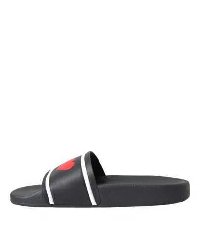 Dolce & Gabbana Elegant Black Leather Slide Sandals For Her In Black