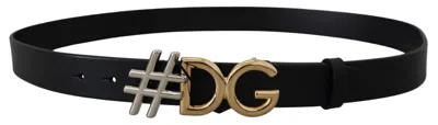 Dolce & Gabbana Leather Metal #dg Logo Buckle Women's Belt In Black