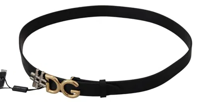 Dolce & Gabbana Leather Metal #dg Logo Buckle Women's Belt In Black