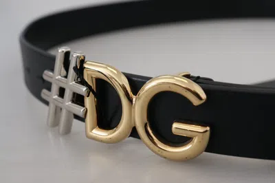 Dolce & Gabbana Leather Metal #dg Logo Buckle Women's Belt In Black