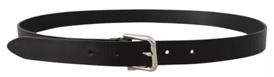 Pre-owned Dolce & Gabbana Black Leather Silver Tone Metal Buckle Classic Men's Belt ()