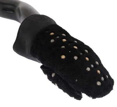 Dolce & Gabbana Black Leather Shearling Studded Gloves In Black