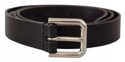 Pre-owned Dolce & Gabbana Black Leather Silver Tone Metal Buckle Classic Men's Belt ()