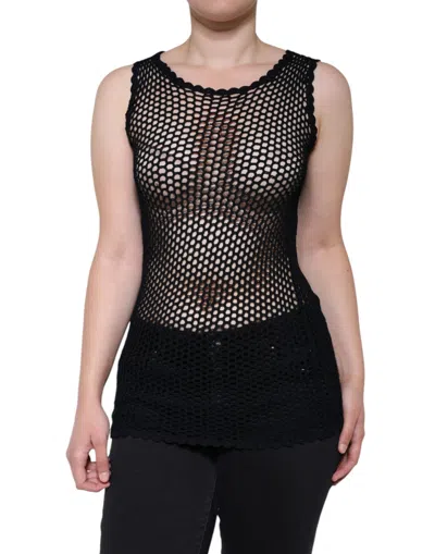 Dolce & Gabbana Black Mesh See Through Sleeveless Tank Top In Black
