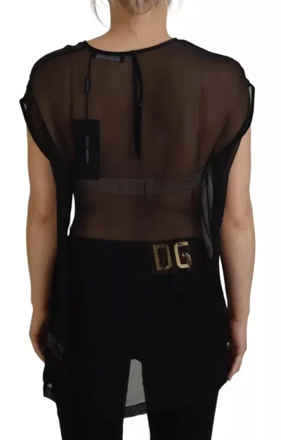 Pre-owned Dolce & Gabbana Black Mesh Transparent Blouse Pullover Women's Top ()