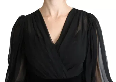 Pre-owned Dolce & Gabbana Black Mesh Pleated Mini Silk Blend Women's Dress ()