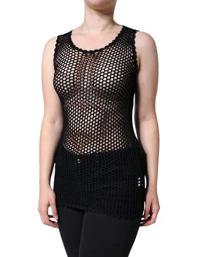Dolce & Gabbana Black Mesh See Through Sleeveless Tank Top In Black