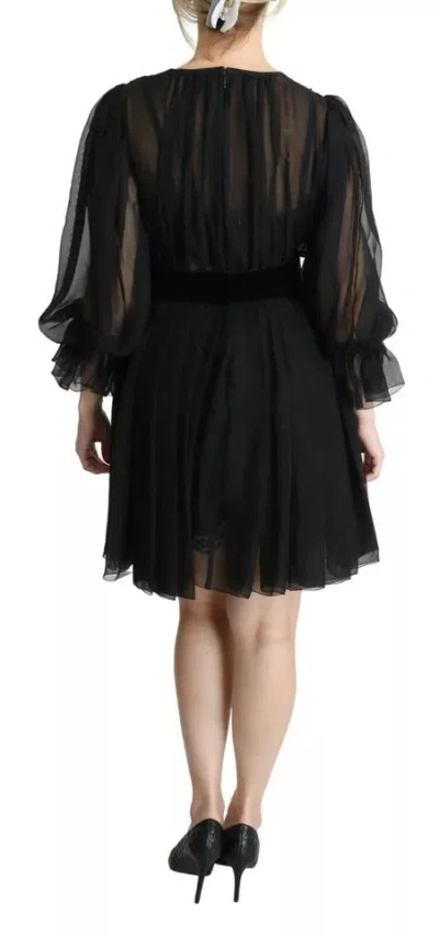 Pre-owned Dolce & Gabbana Black Mesh Pleated Mini Silk Blend Women's Dress ()