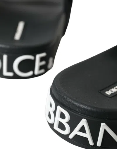 Dolce & Gabbana Black Neoprene Slides Flats Beachwear Shoes In Black And White