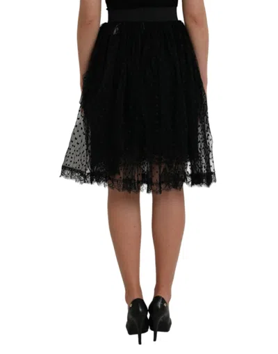 Dolce & Gabbana Black Nylon Lace Trim High Waist A-line Skirt In Black