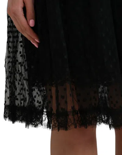 Dolce & Gabbana Black Nylon Lace Trim High Waist A-line Skirt In Black