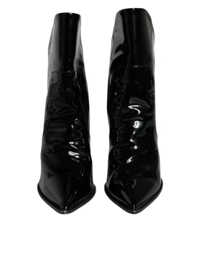 Pre-owned Dolce & Gabbana Black Patent Leather Pointed Ankle Boot Women's Shoes ()