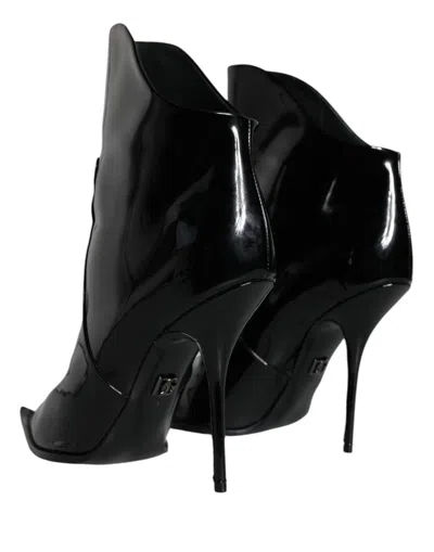 Pre-owned Dolce & Gabbana Black Patent Leather Pointed Ankle Boot Women's Shoes ()