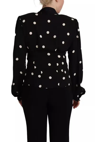 Pre-owned Dolce & Gabbana Black Polka Dots Silk Pussy Bow Long Sleeves Women's Top () In Black And White
