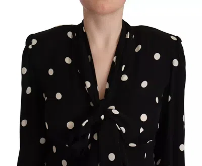 Pre-owned Dolce & Gabbana Black Polka Dots Silk Pussy Bow Long Sleeves Women's Top () In Black And White