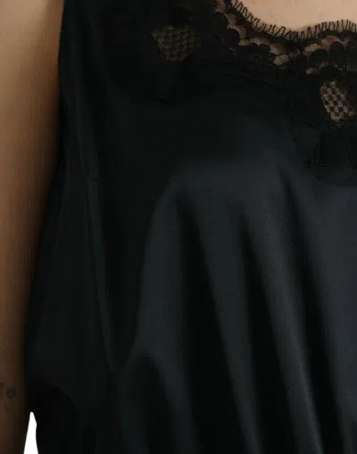 Dolce & Gabbana Black Polyester Lace Trim Sheath Midi Dress In Black