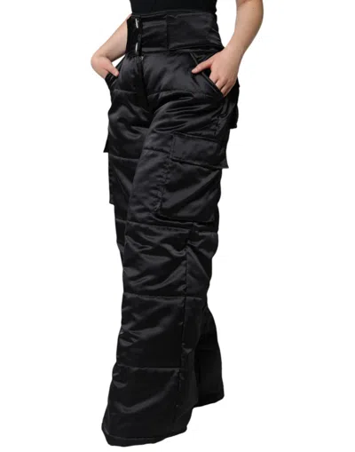 Dolce & Gabbana Black Quilted High Waist Women Boot Cut Women's Pants In Black