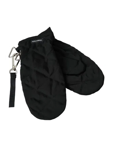 Dolce & Gabbana Black Quilted Nylon Wrist Length Mitten Gloves In Black
