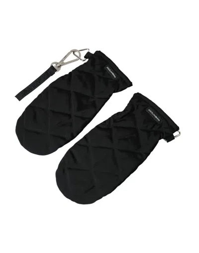 Dolce & Gabbana Black Quilted Nylon Wrist Length Mitten Gloves In Black