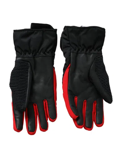 Dolce & Gabbana Black Red Nylon Wrist Length Gloves In Black And Red