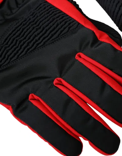 Dolce & Gabbana Black Red Nylon Wrist Length Gloves In Black And Red