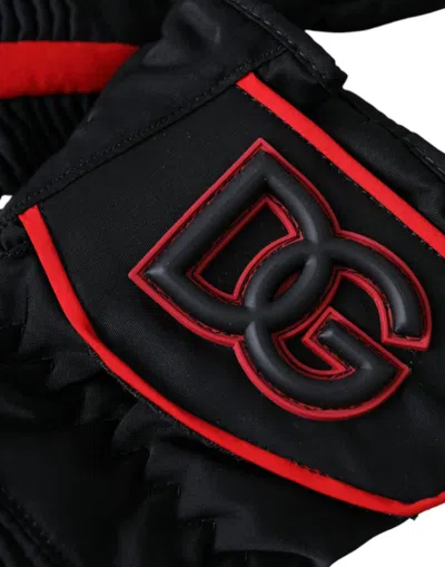 Dolce & Gabbana Black Red Nylon Wrist Length Gloves In Black And Red