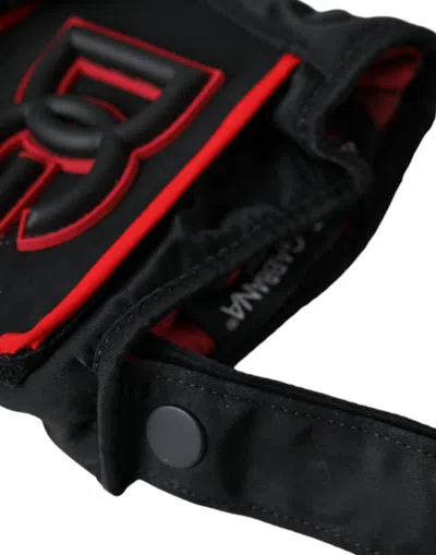 Dolce & Gabbana Black Red Nylon Wrist Length Gloves In Black And Red