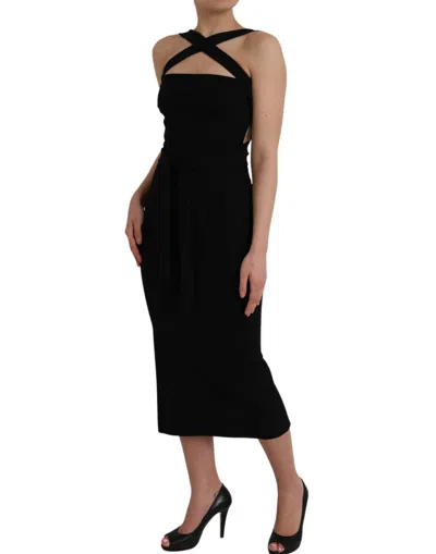 Dolce & Gabbana Elegant Black Sheath Halter Midi Dress In Black