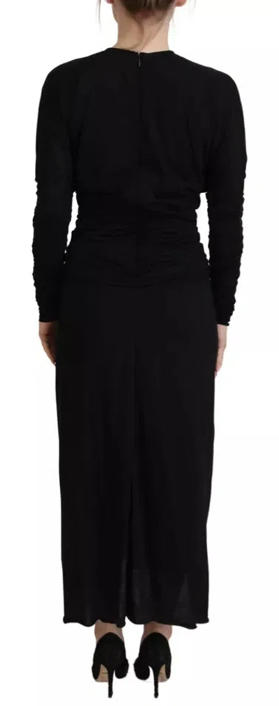 Pre-owned Dolce & Gabbana Black Sheath Midi Gown Wool Wrap Women's Dress ()