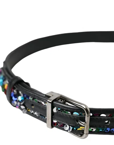 Dolce & Gabbana Black Sequined Silver Metal Buckle Women Belt In Black