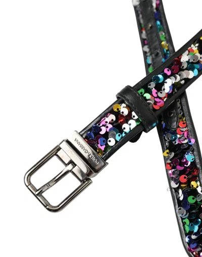 Dolce & Gabbana Black Sequined Silver Metal Buckle Women Belt In Black