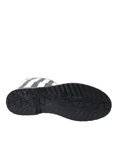 Dolce & Gabbana Black Rubber Knee High Flat Boots Shoes In Black And White
