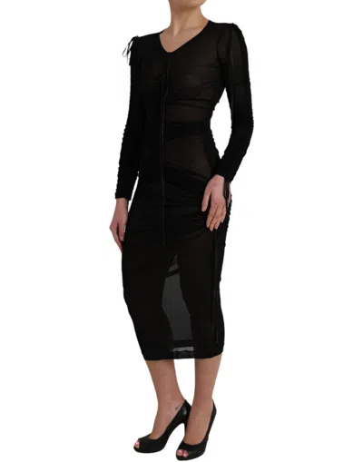 Dolce & Gabbana Black Viscose Bodycon Sheath Midi Dress In Black