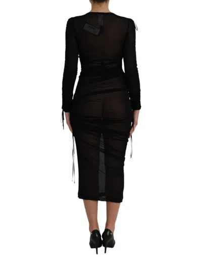Dolce & Gabbana Black Viscose Bodycon Sheath Midi Dress In Black