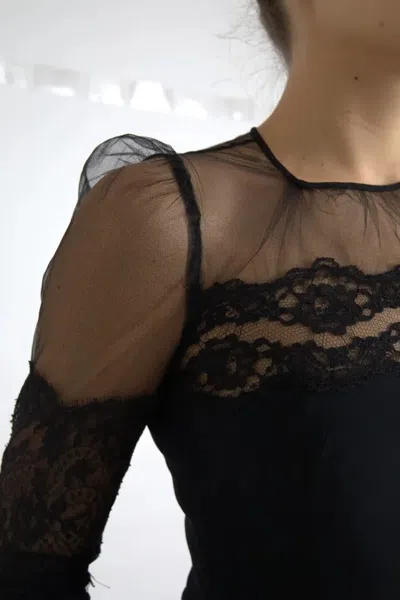 Pre-owned Dolce & Gabbana Black Sheer Floral Lace Sheath Midi Women's Dress ()