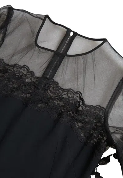 Pre-owned Dolce & Gabbana Black Sheer Floral Lace Sheath Midi Women's Dress ()