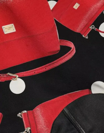 Pre-owned Dolce & Gabbana Black Sicily Bag Print Flared Midi Women's Dress () In Black And Red