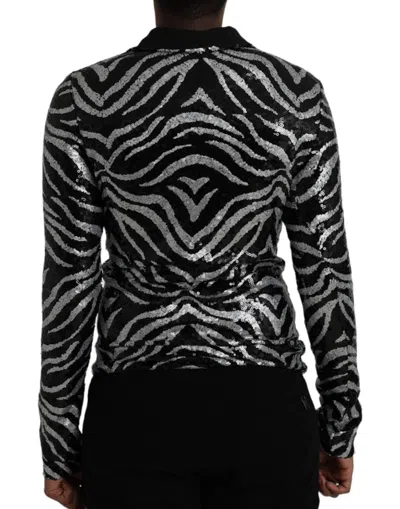 Dolce & Gabbana Black Silver Sequined Polyester Men's Sweater In Black | Silver